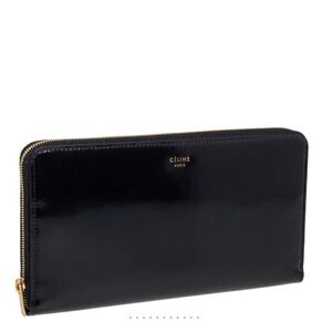 Celine Black Leather Wallet with Gold Accents
